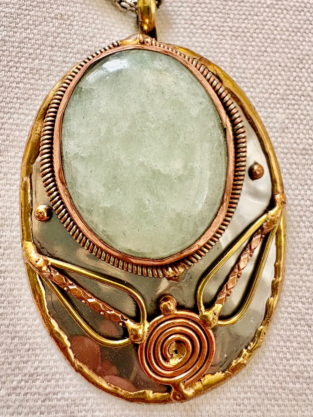 Handcrafted Green Aventurine and Mixed Metal Pendant Necklace